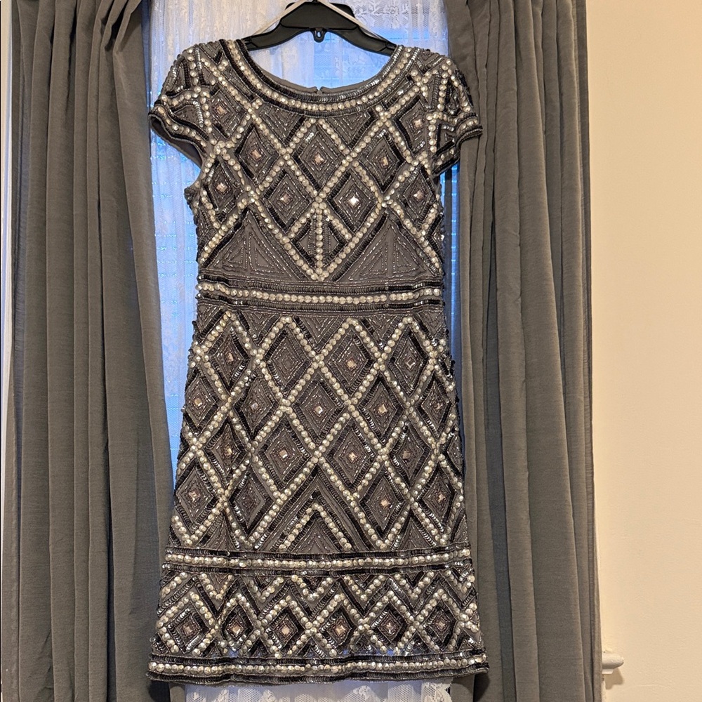 Adrianna Papell Metallic Beaded Dress